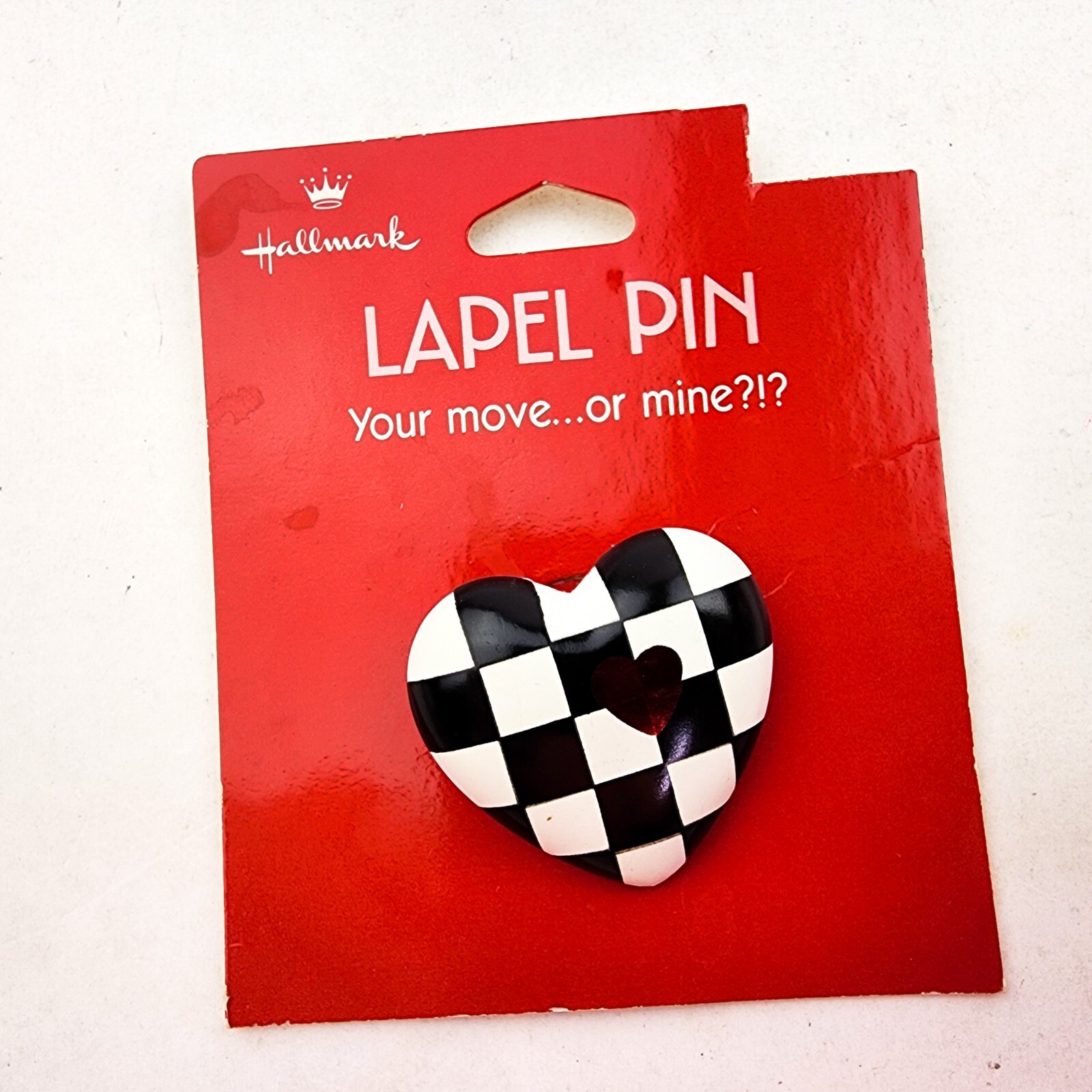 Vintage Hallmark VALENTINE Lapel Pin CHECKERS "Your move...or mine?"