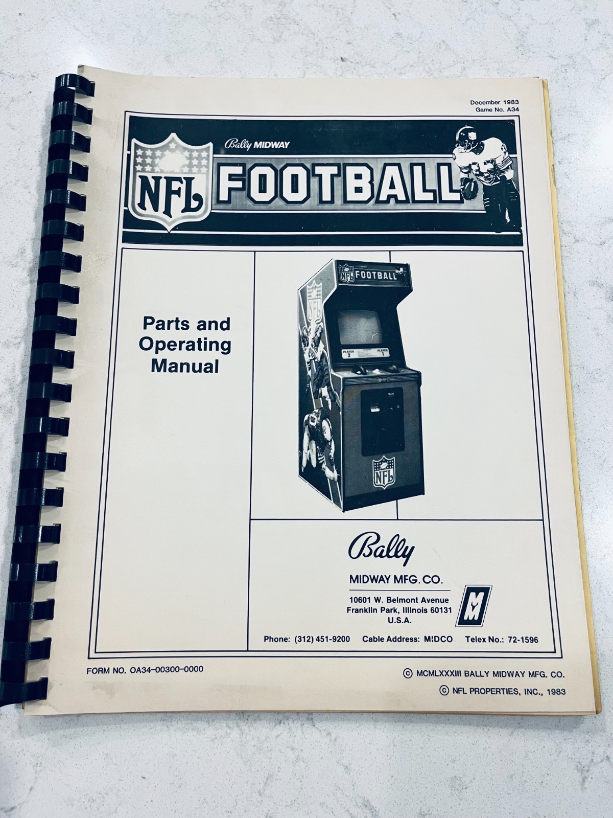Bally/MIDWAY NFL Football Parts & Operating Manual - 1983 - NOS