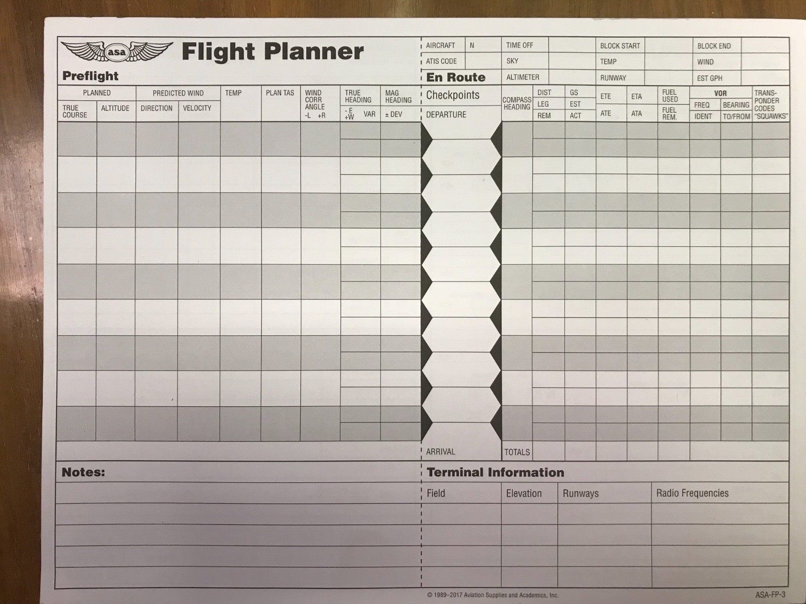 FLIGHT PLANNER PAD by ASA for Flight Training & Cross-Country p/n ASA-FP-3