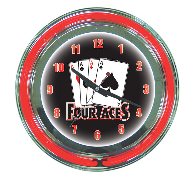 4 Four Aces Poker Texas Hold Em Sign 2 Ring Neon Clock