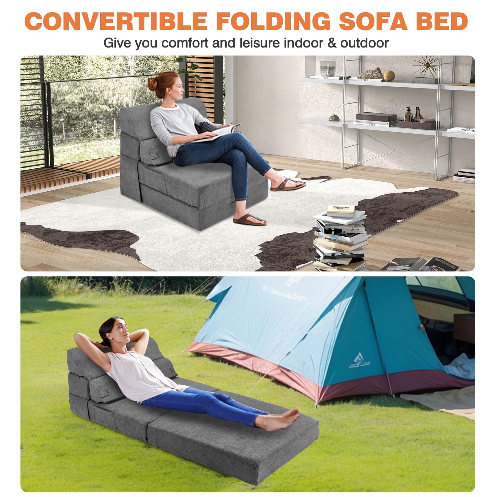 Comfy Foldable Sofa Bed - Folding Single Sofa Bed for Adults, Convertible Sle...