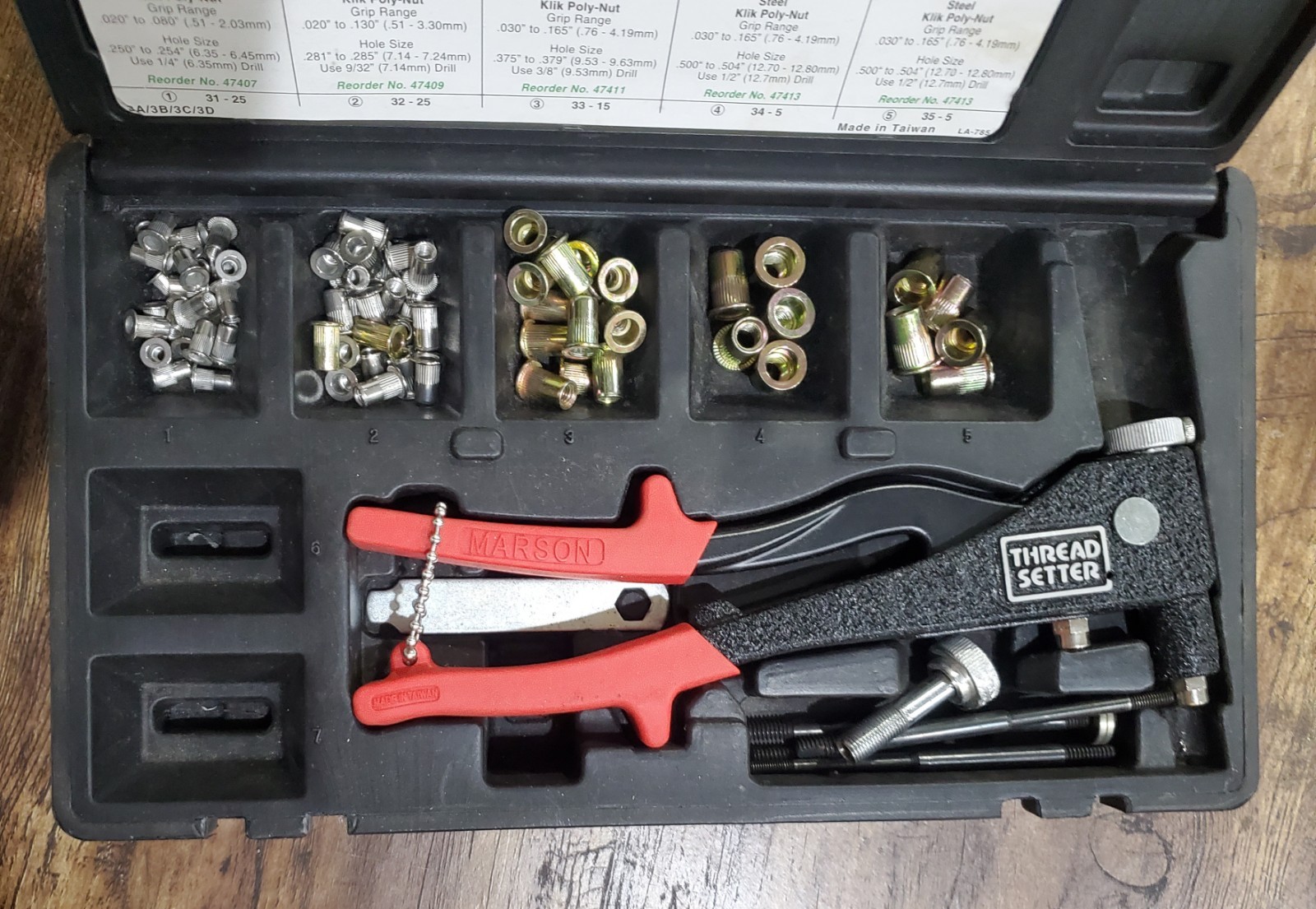 Marson 39203 Metric Thread Setter Kit Rivet Nut Tool M4 M5 M6 M8 Complete Case