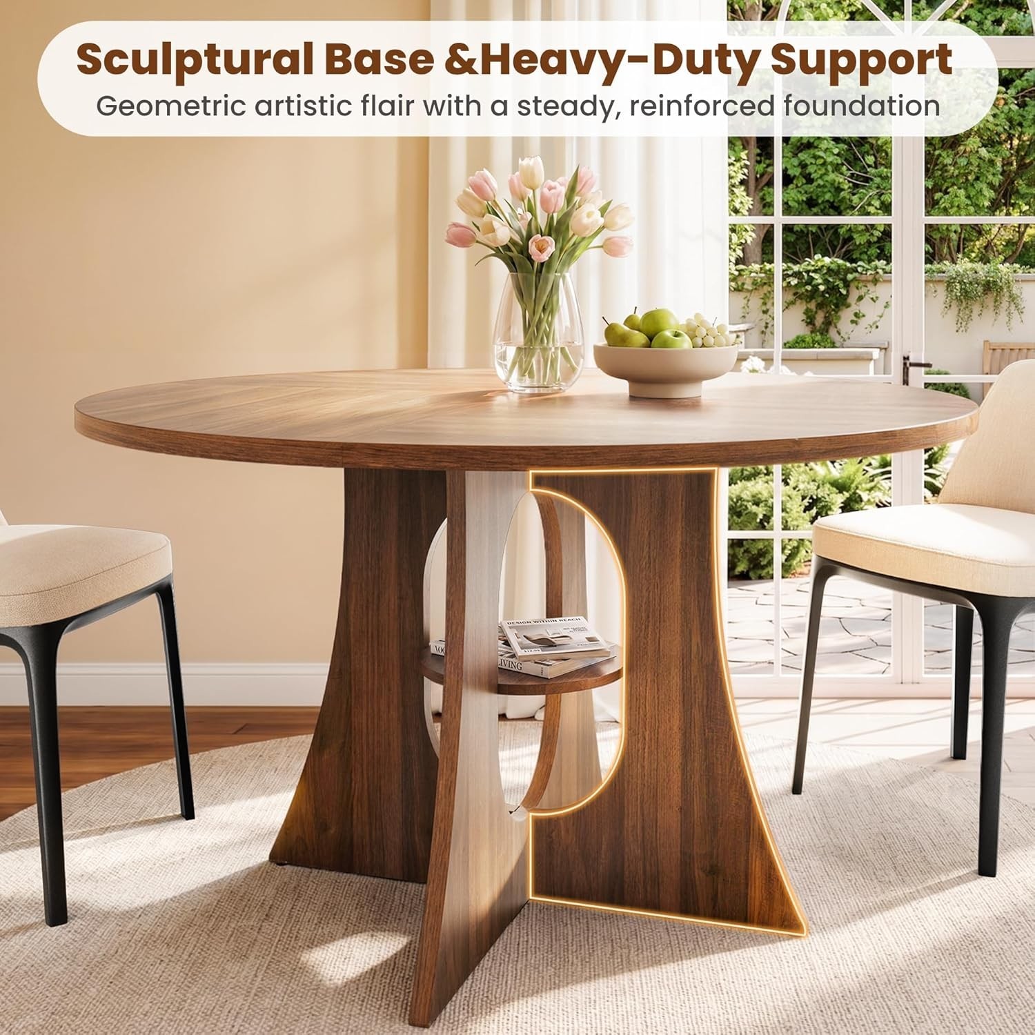 47" Round Dining Table for 4-6, Space-Saving Dining Room Table with Thick Tab...