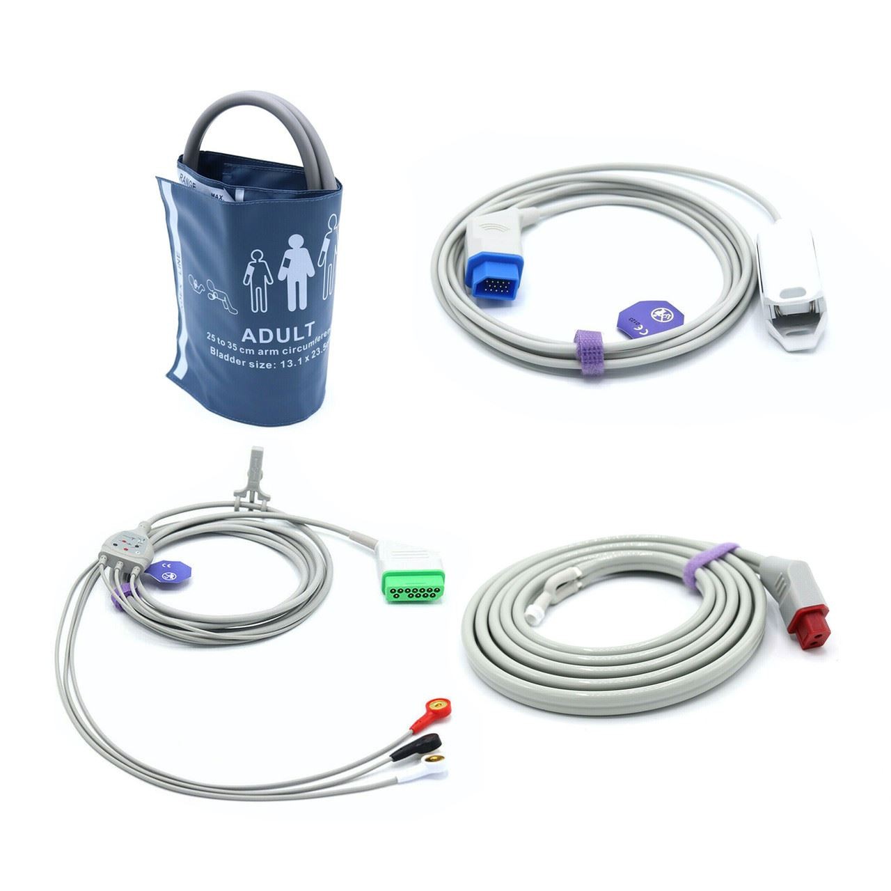 Nihon Kohden Compatible Accessories Kit Bundle - Cuff, Hose, SpO2, ECG