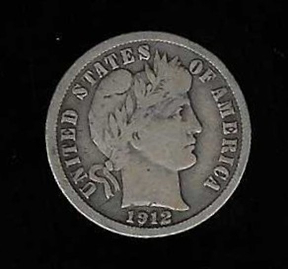 1912 BARBER DIME - VG
