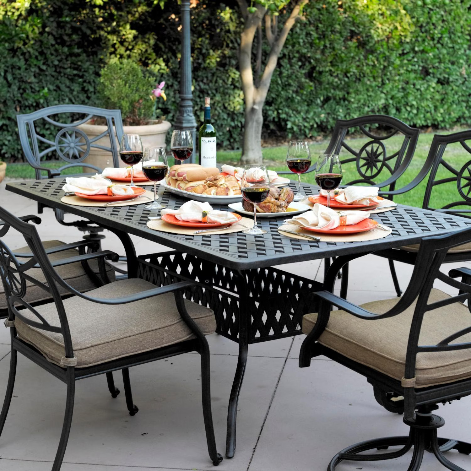 Ten Star 7 Pc Cast Aluminum Dining Set 72 X 42 Inch Series 30 Table & 2 Swivel