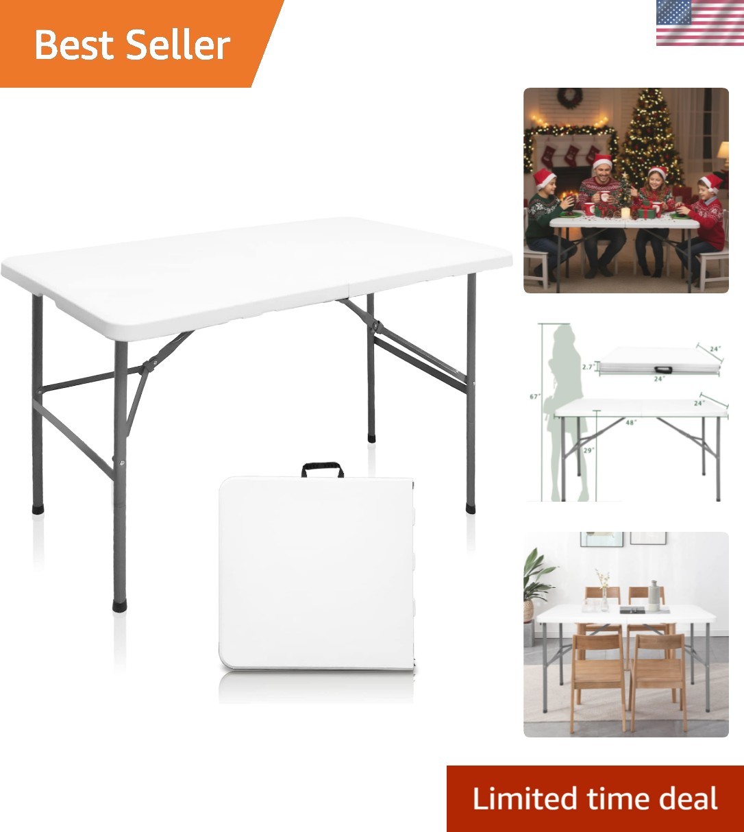 Folding Table 4ft Heavy Duty Folding Tables Indoor Outdoor Plastic Dining Tab...