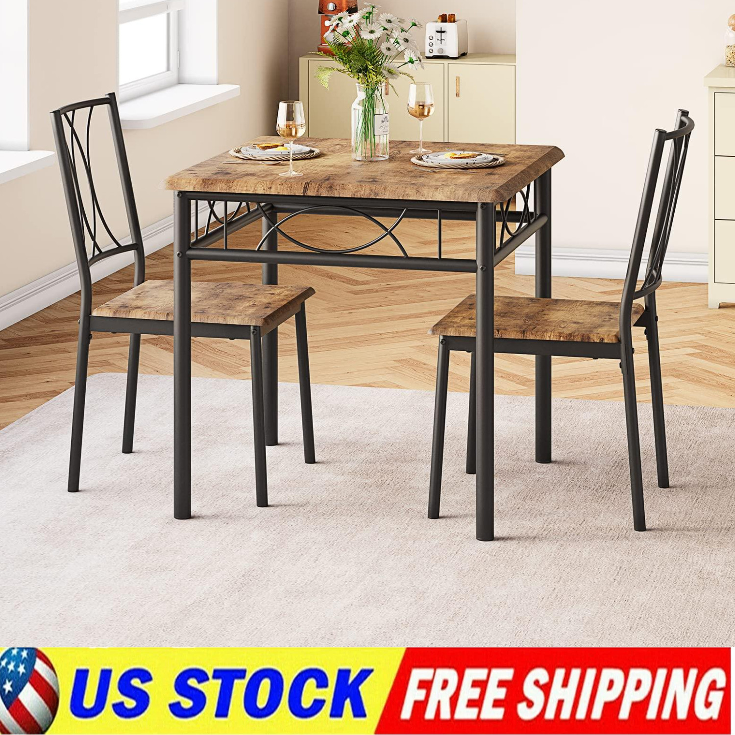 ✨Dining Room Table Sets, 3 Piece Kitchen Table & Chair Sets, Space Saving Design