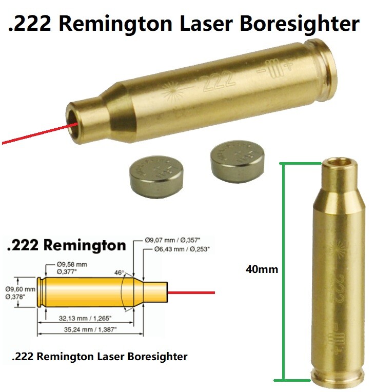 .222 Rem Laser Cartridge Bore Sighter Boresight Sight Battery Included