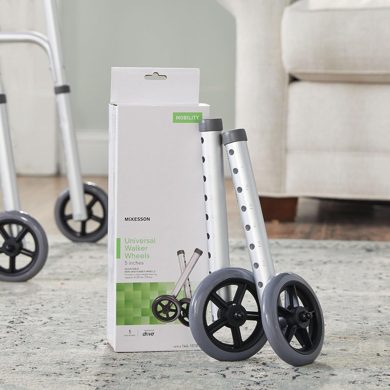 Mckesson Universal Walker Wheels, Adjustable, 5 in Caster Wheels, 1 Pair