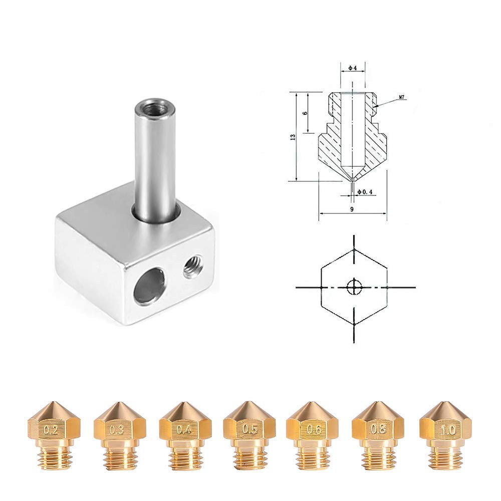 MK10 Nozzle for 3D Printer M7 Thread Brass Extruder 10pcs 0.4mm Nozzles