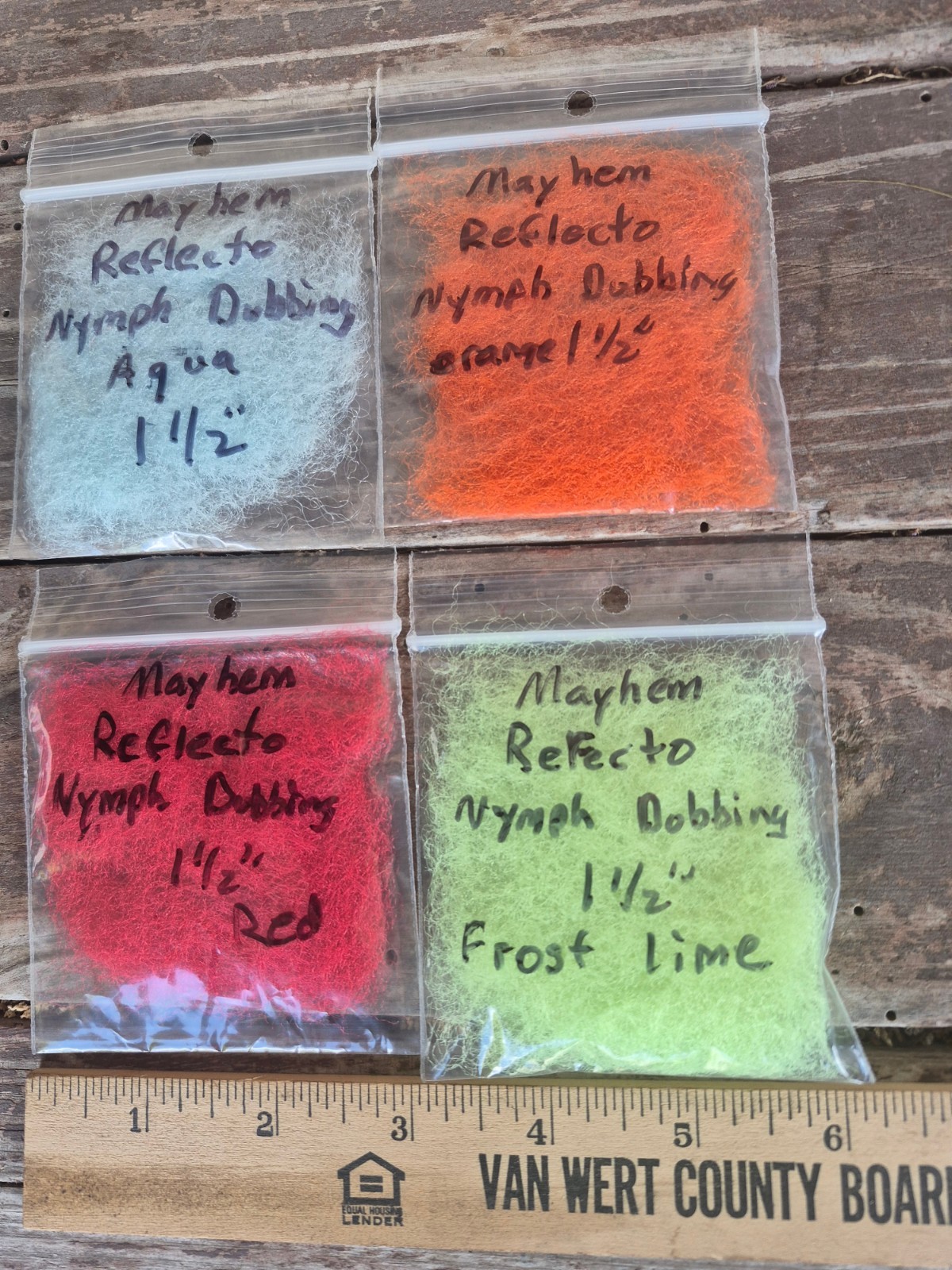 New Mayhem  1- 1/2" cut Reflecto Nymph Dubbing 4pks assorted colors