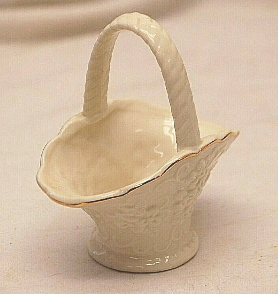 Mini Porcelain Basket Gold Trim Floral Designs Miniature
