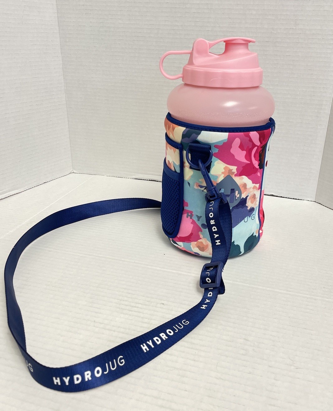 HydroJug Pink Water Bottle with Floral Neoprene Sleeve & Strap hydration
