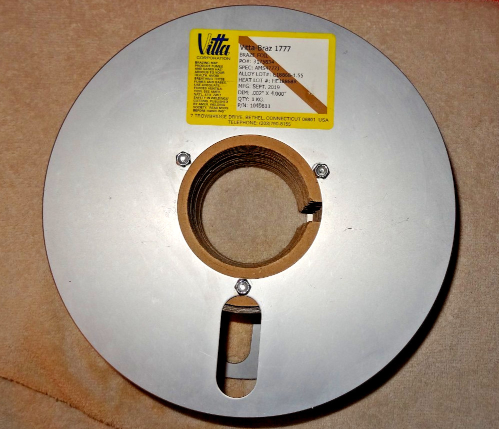 1 FOOT VITTA-BRAZ  1777 nickel brazing  metal foil. .002" T X 4"W.  LOC SHELFUP