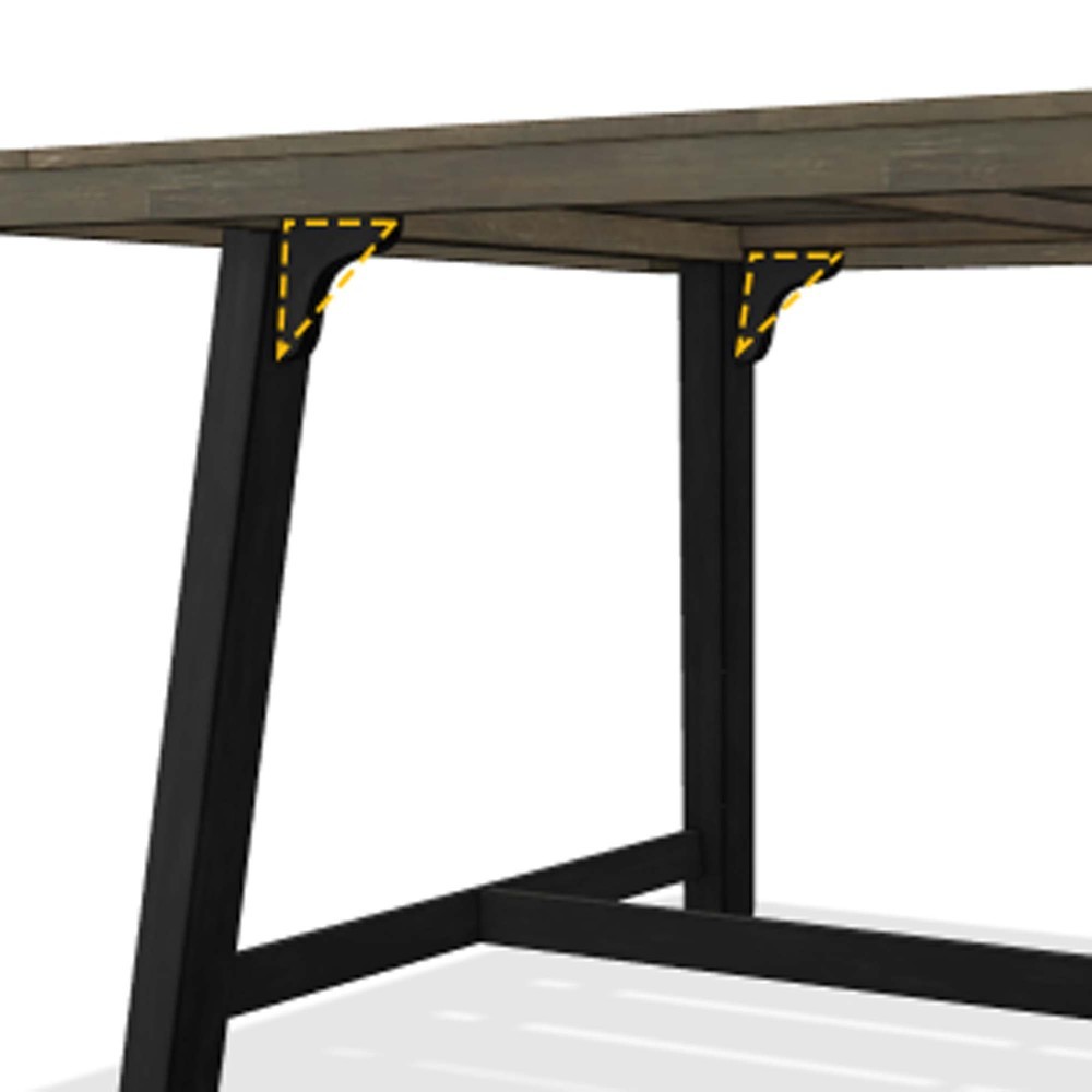 Rustic Acacia Wood Outdoor Dining Table, Slat Panel Top, Gray & Black