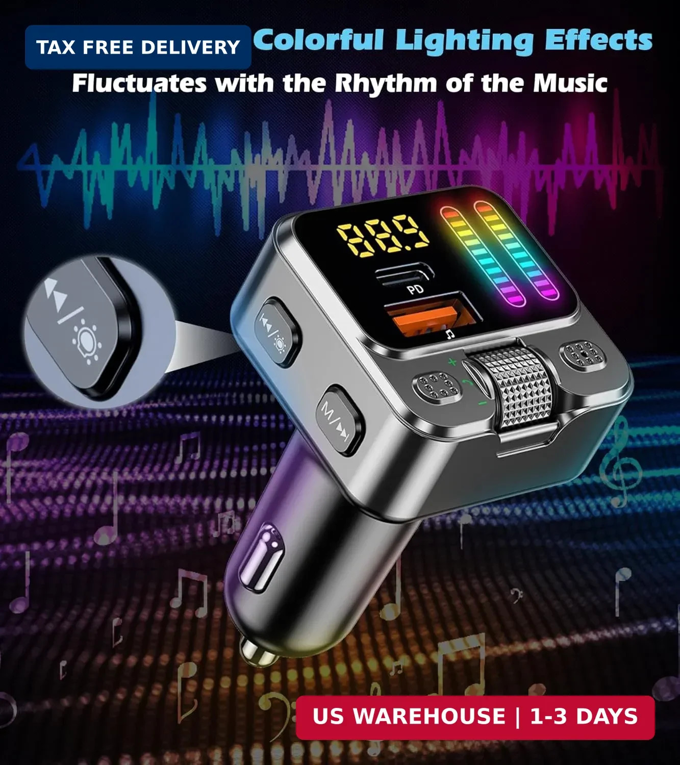 Bluetooth 5.3 Car Adapter with FM Transmitter 42W PD Fast Charging | Bluetooth A
