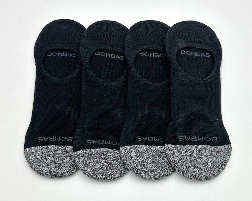 4 pairs BOMBAS Men's Cushioned No Show Socks Size Large 9.5-13 black Everyday