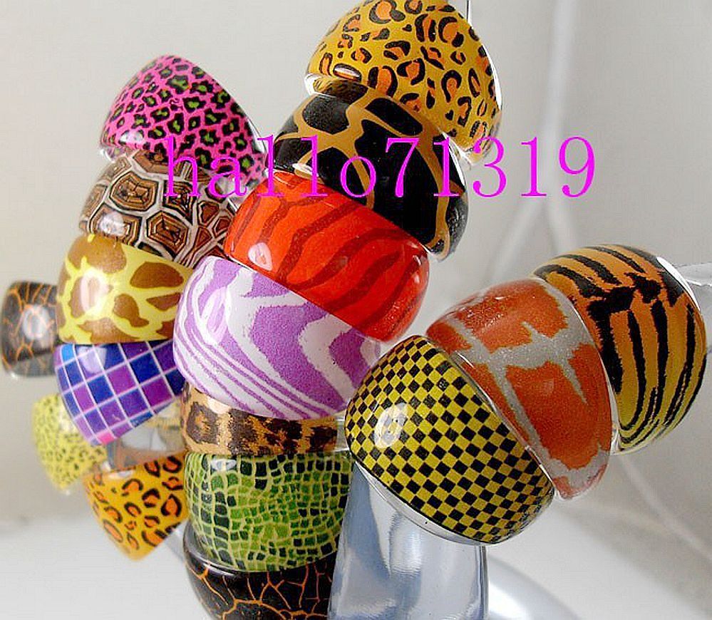 100pcs Animal Skin Mixed Fashion Resin Rings Wholesale Men Women Jewelry Lots