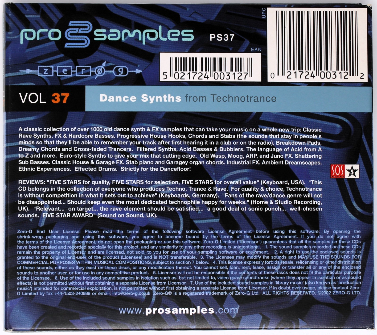 Zero-G Pro Samples 37 Dance Synths Sample/Sound Library/Sampling Double CD