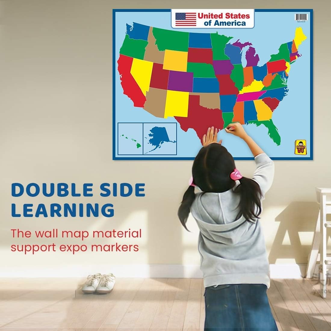 United State Map Laminated Poster -Double Side 18 x 24 Inch, Multicolor