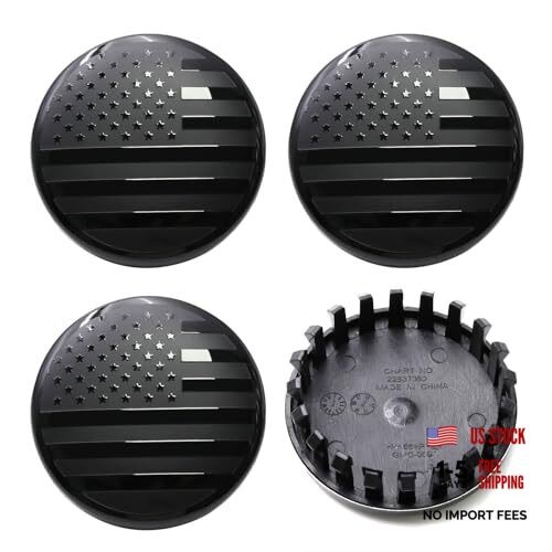 4PCS Set Custom 3 1/4" 83mm Hubcaps with Black US Flag for Chevy Tahoe