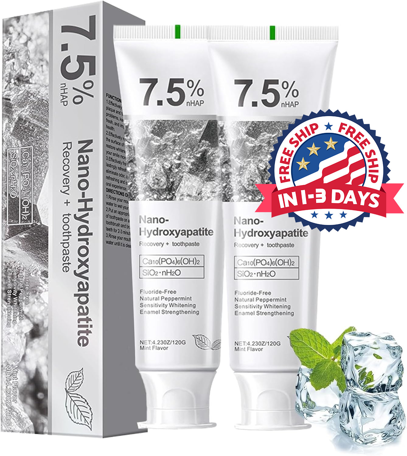 2PCS Pasta De Dientes Hidroxiapatita 7,5% Dental para protección avanzada del es