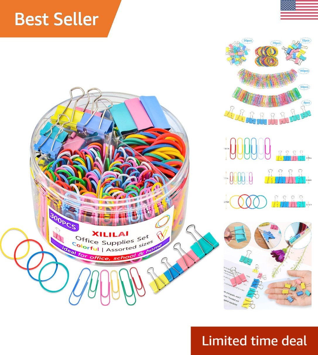 Assorted Sized Binder Clips & Paper Clips - 300 Pieces for Creative Organization