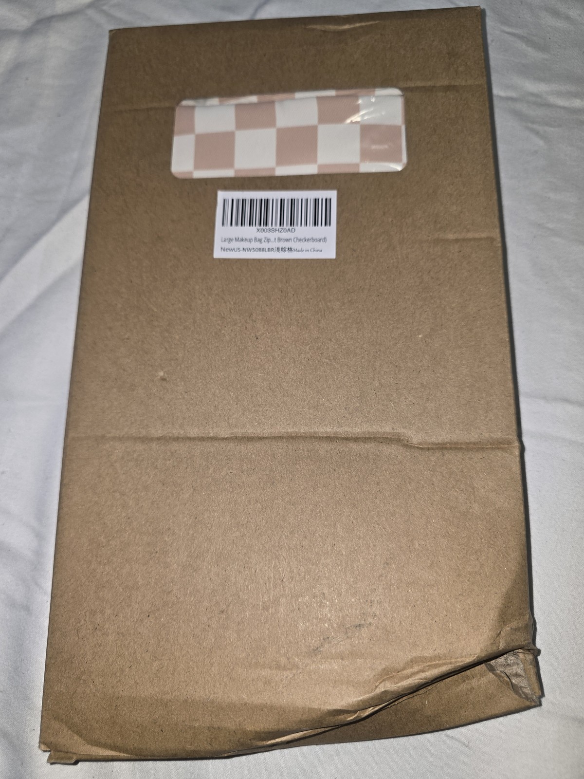 Large Zip Makeup Bag – Brown Checkerboard