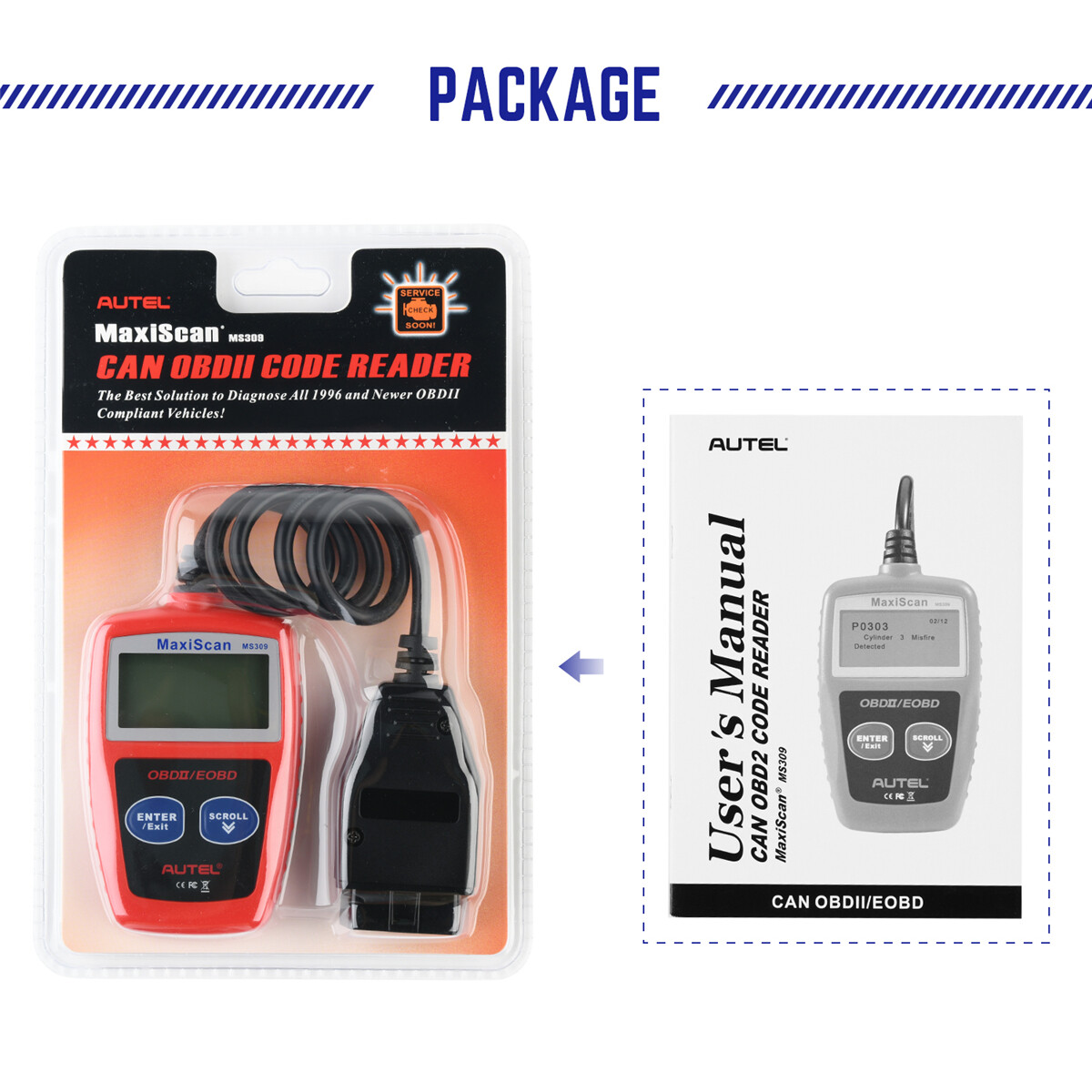 Autel OBD2 Scanner MS309 Car Engine Fault Code Reader OBD2 CAN Scan Universal
