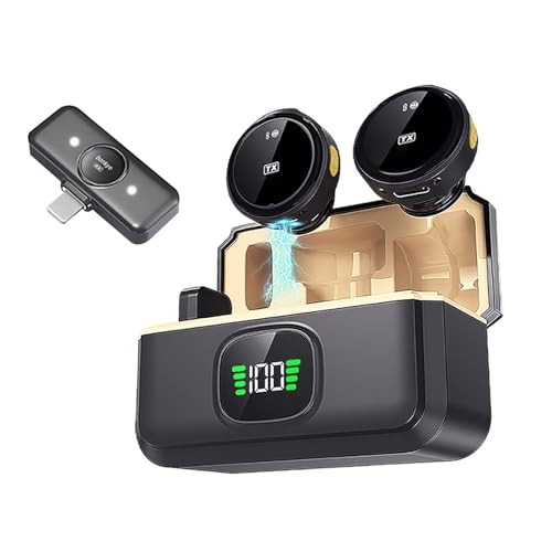 Magnetic Wireless Lavalier Mic for Android, iPhone(2 TX+1 RX+Charging Case),