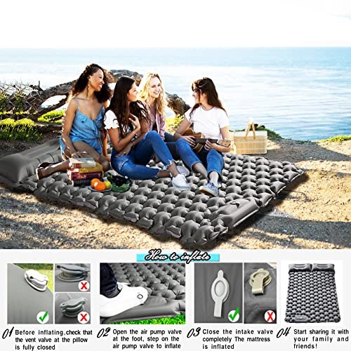 Double Sleeping Pad for Camping - 4" Extra Thick Self Inflating Air Grey-full