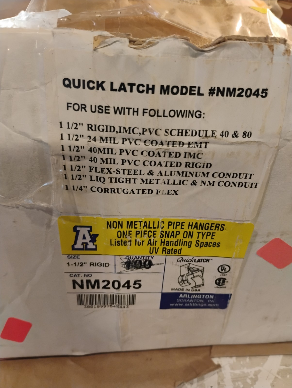 Arlington NM2045 Non-Metallic 1-1/2" Hanger Rigid/ IMC Conduit, Copper Pipe Flex