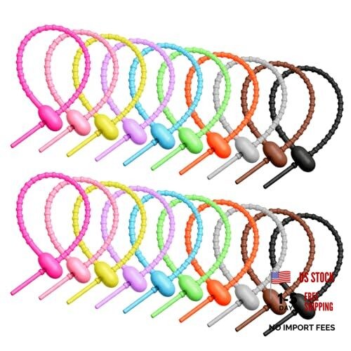 8 Inch Colorful Silicone Cable Ties, 20Pcs Reusable Zip Ties Adjustable Multi