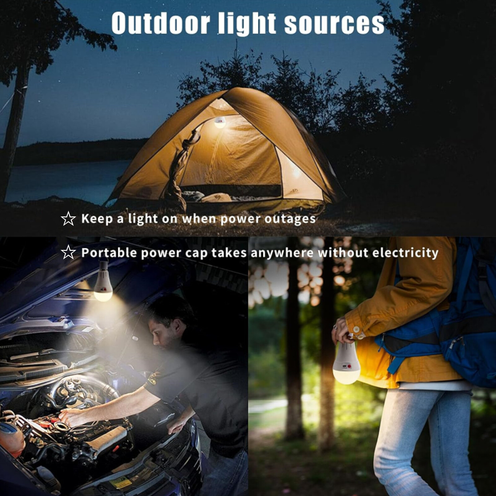 Rechargeable Battery Operated Light Bulbs w/Remote Wireless E26 LED Bulb 5000mAh