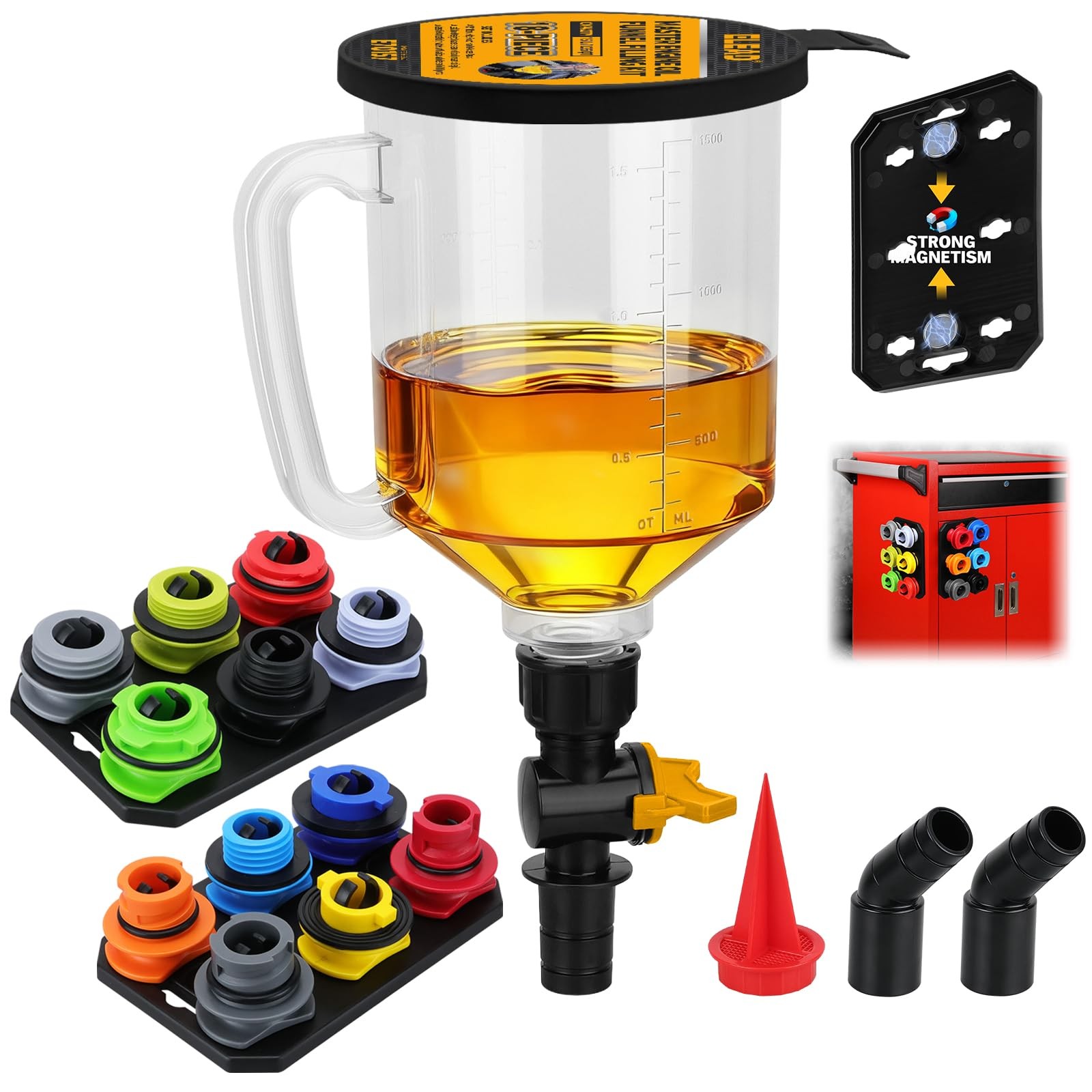18-Piece No Spill Engine Oil Funnel Kit, 1.59QT/ Upgraded Version Multi-color