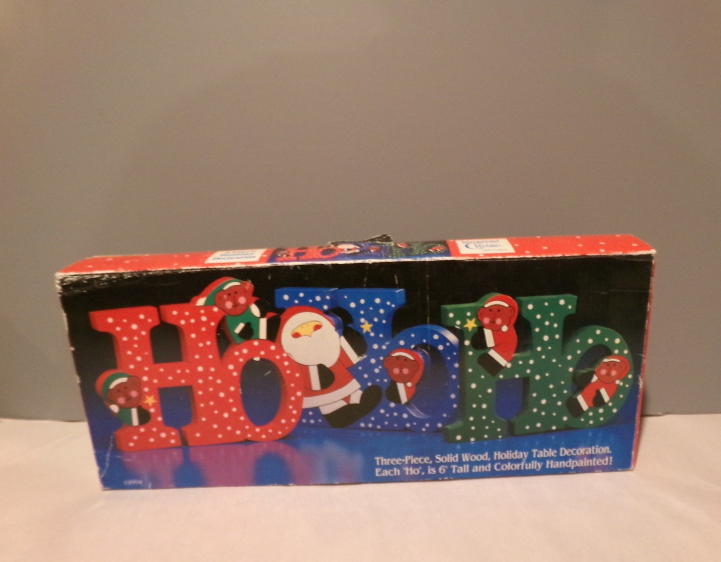 Vintage Internation Christmas 3 Piece Solid Wood Decor Ho Ho Ho 1994 Handpainted