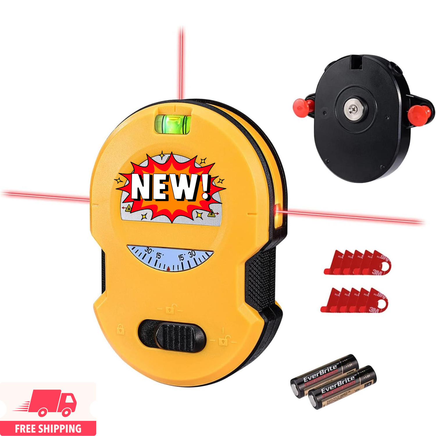 Nivel láser multisuperficie con luz LED, 9 m de línea horizontal y vertical con