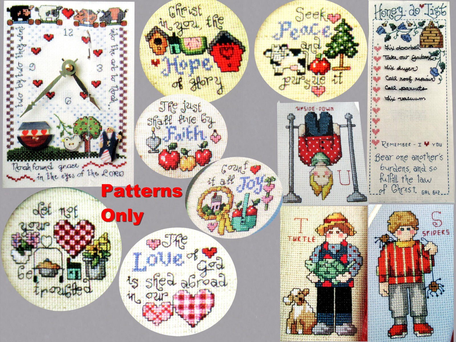 Noah Found Grace Words of Wisdom Honey Do List S T U Boys CROSS STITCH PATTERNS