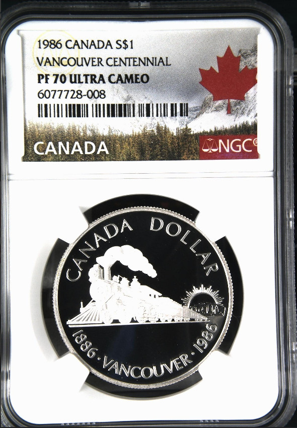 :1986 S1$ SILVER DOLLAR VANCOUVER CENTENNIAL CANADA NGC PF 70 ULTRA CAM TOP-POP