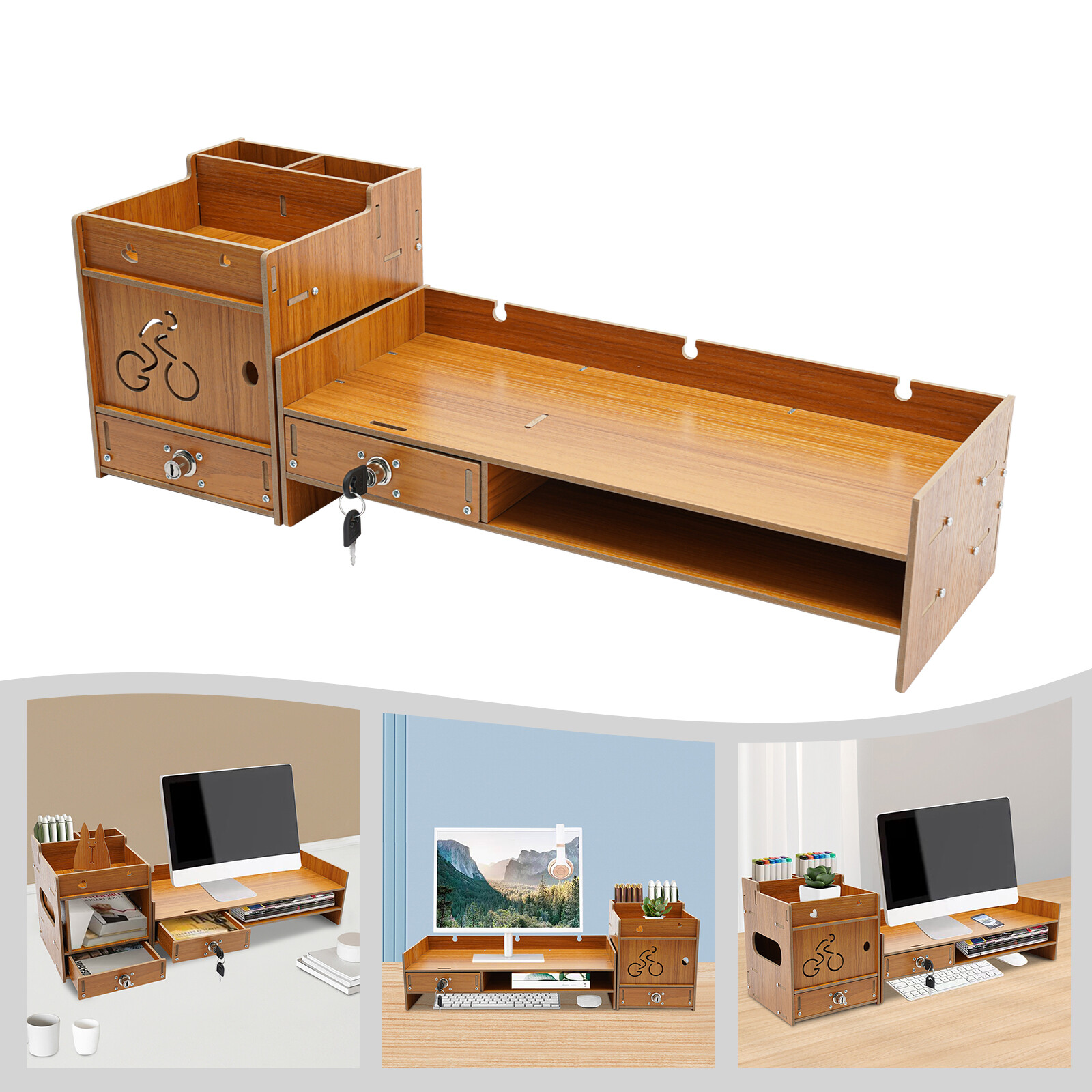 Desktop Monitor Stand Monitor Stand Organizer Wood Color Computer Monitor Stand