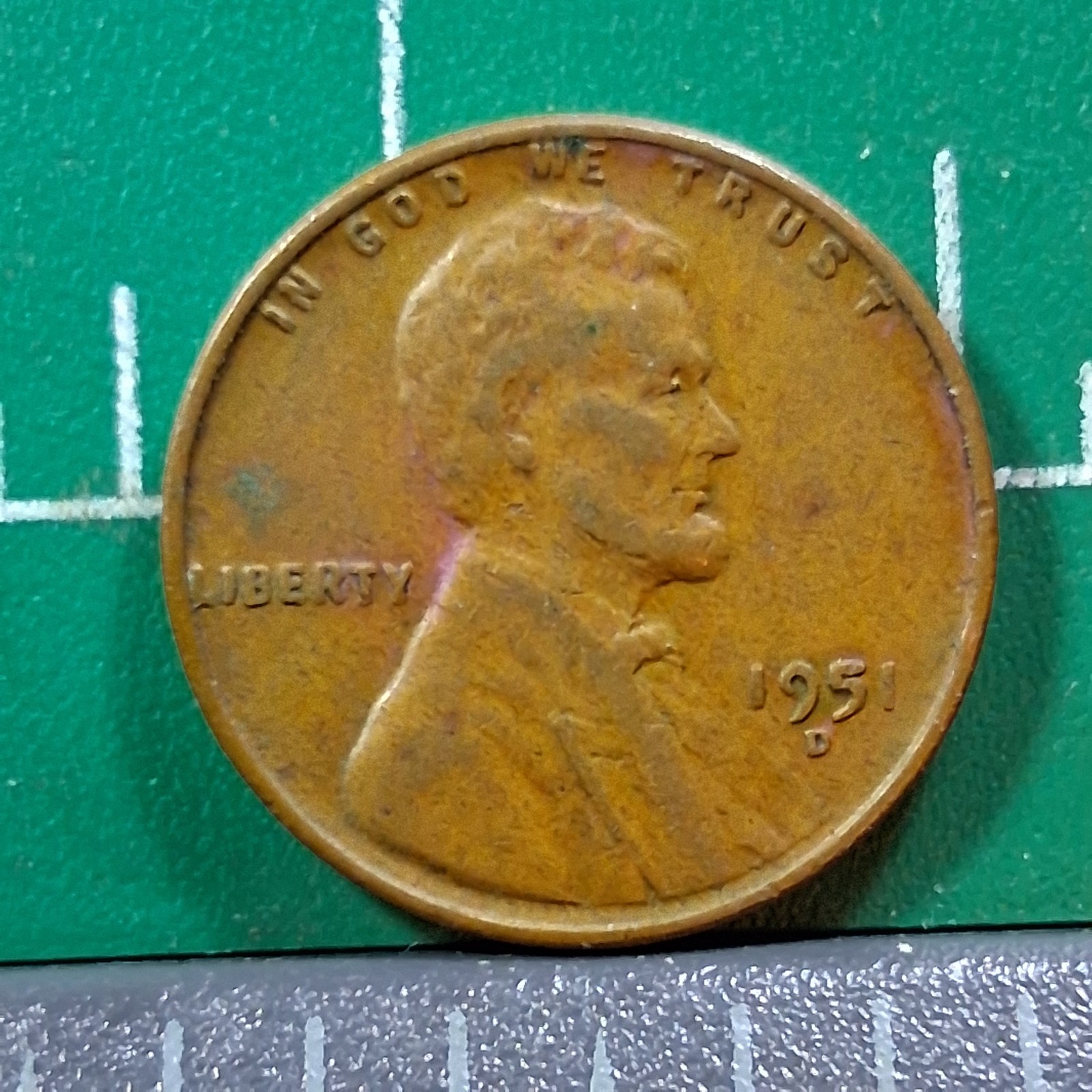 1951-D United States USA Abraham Lincoln Wheat Penny 1 Cent Copper Coin