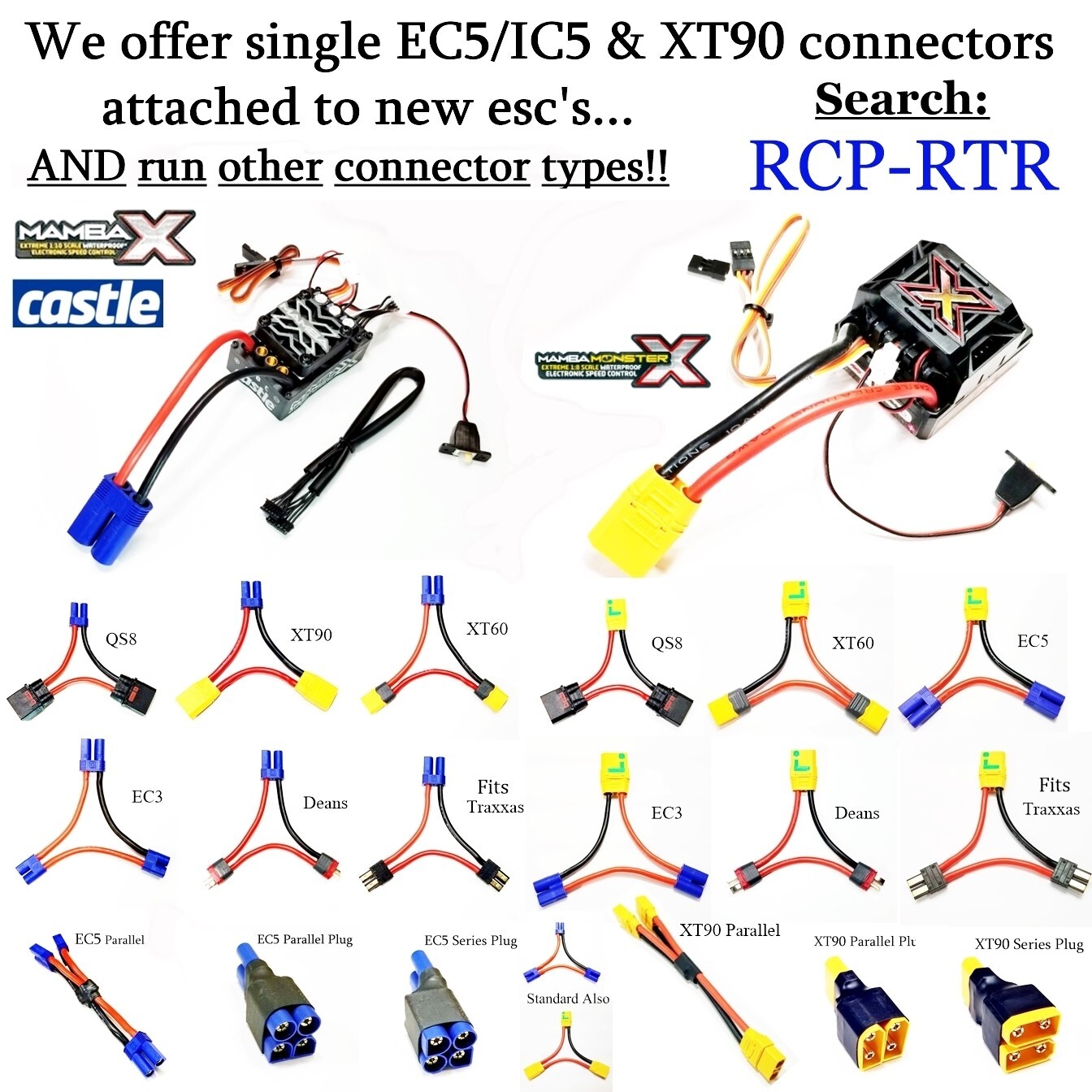 RCP XT90 Series Harness Ready to Connect to ESC 10 awg Double Battery Voltage
