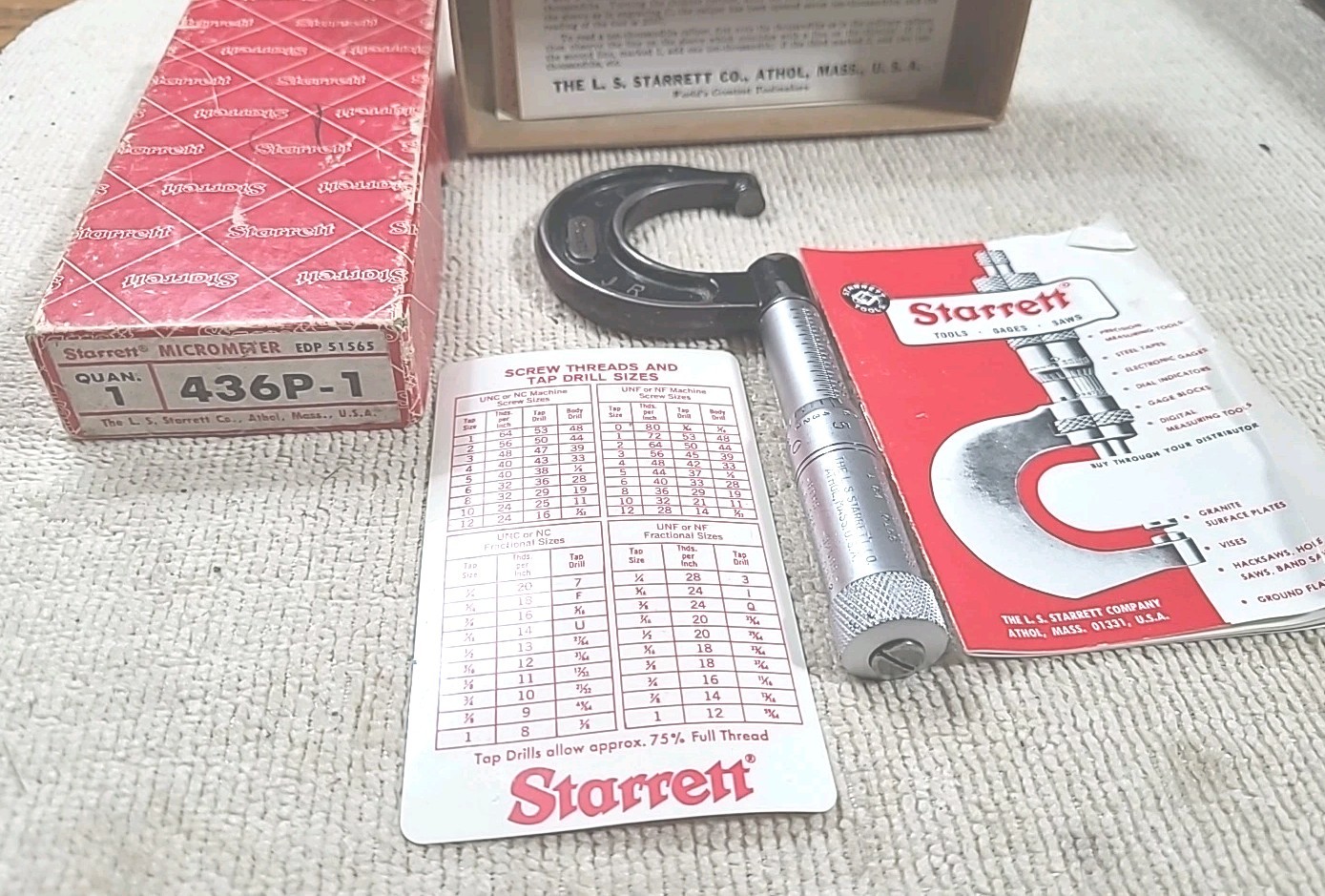 Vintage Starrett No. 436P-1 (0-1”) Outside Micrometer w/ Orig Box Machinist Tool