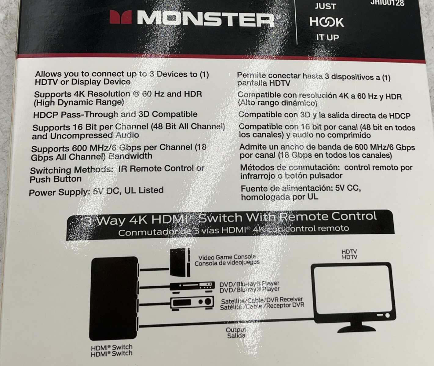 Monster Just Hook It Up 3 way HDMI Switch with remote control
