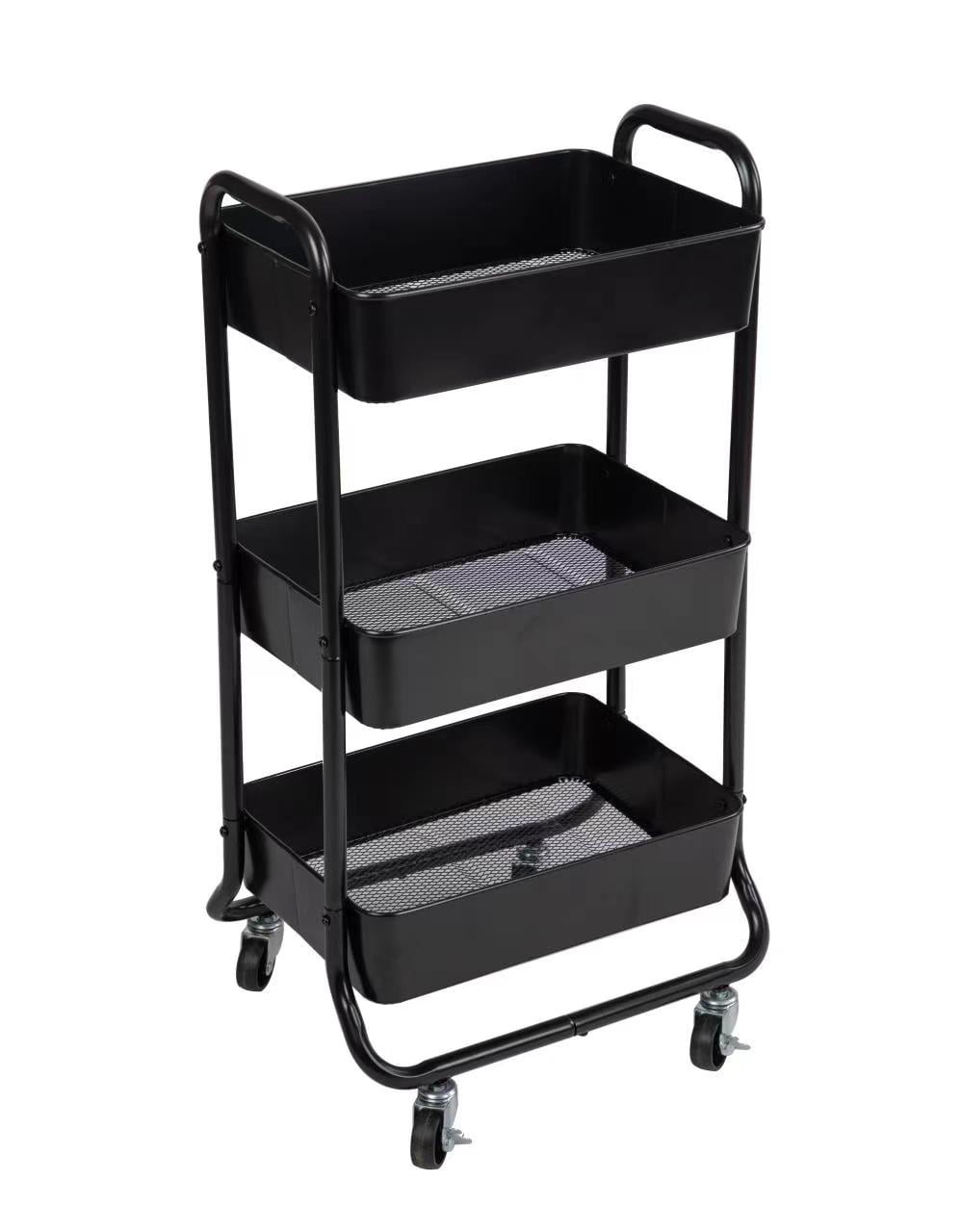 3 Tier Metal Laundry Cart Rich Black Easy Rolling