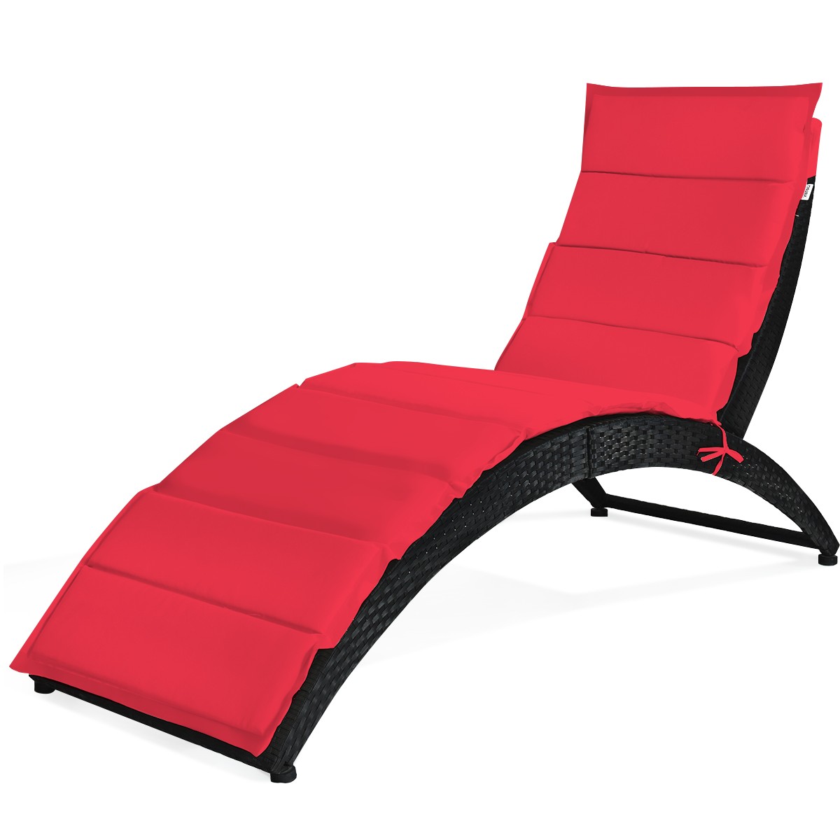 2PCS Folding Patio Rattan Lounge Chair Chaise Cushioned Portable Garden Lawn Red