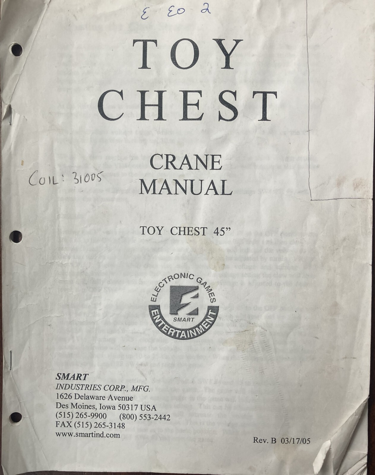 Toy Chest Crane Machine Claw Game Manual