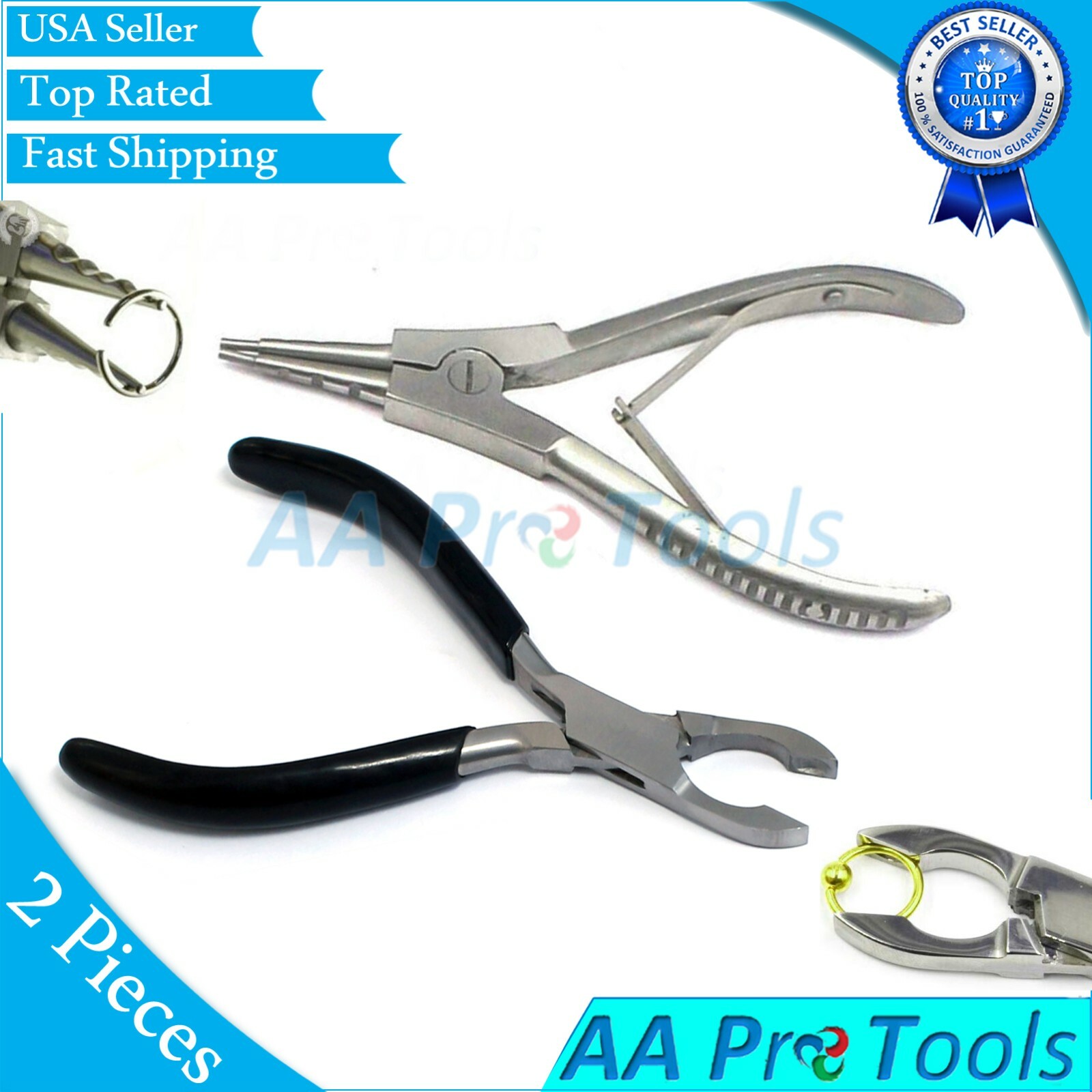 Ring Opening and Ring Closing Pliers W/PVC Set of 2 Body Piercing Captive Bead