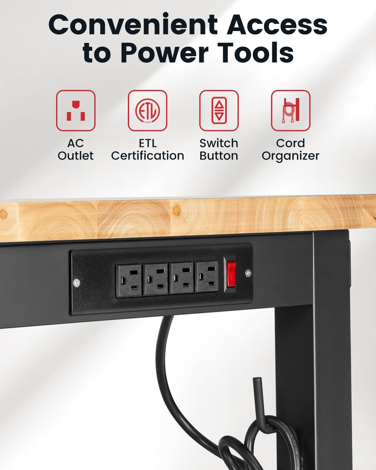ENJOYWOOD 60" Adjustable Height Workbench with Pegboard & Power Outlet Heavy Dut